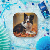 Assiettes En Carton Collie frontalier à l'automne Feuilles automne Ins (Fête)