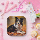 Assiettes En Carton Collie frontalier à l'automne Feuilles automne Ins (Fête)