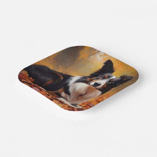 Assiettes En Carton Collie frontalier à l'automne Feuilles automne Ins (Angulaire)