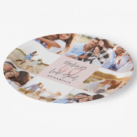 Assiettes En Carton Colloque photo-parties scintillant rose de 40 ans  (Angle)