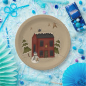 Assiettes En Carton Colonial Rouge Primitif Avec Snowman (Fête)