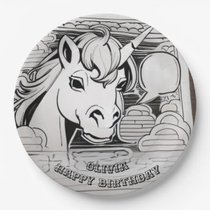 Assiettes En Carton coloration de la licorne dans la plaque papier