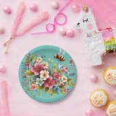 Assiettes En Carton Coloré, Abeille printanière/florale (Fête)