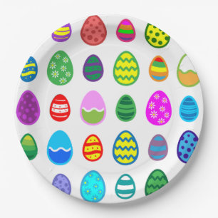 Assiettes En Carton Coloré et beau motif d'oeufs de Pâques