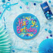 Assiettes En Carton Coloré "Joyeux Anniversaire" Paint Splatter (Fête)