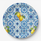 Assiettes En Carton Coloré, Méditerranée, mosaïque, bleu, citron, (Devant)