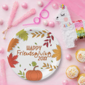 Assiettes En Carton Coloré moderne Happy Friendsgiving Papier Plaque (Fête)