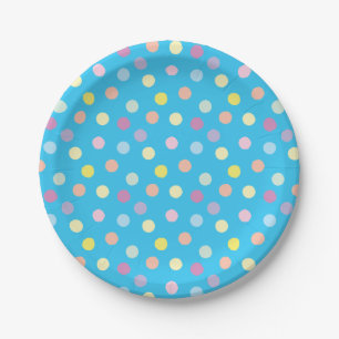 Assiettes En Carton Coloré Motif Dotty sur Bright Blue