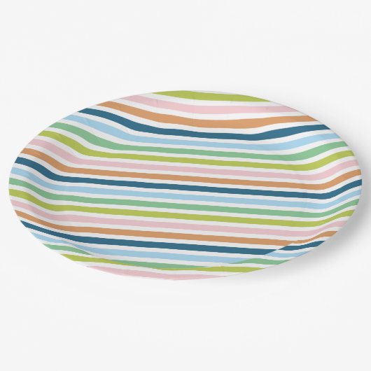 Assiettes En Carton Coloré Pastel Stripes Motif (Angle)