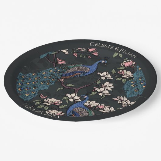 Assiettes En Carton Coloré Peacock Noir (Angle)