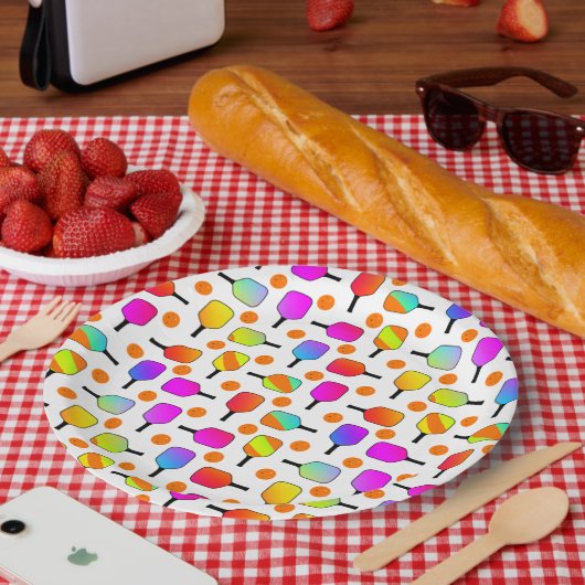 Assiettes En Carton Coloré, Pickleball Paddles, Orange Pickleballs (Pique-nique)