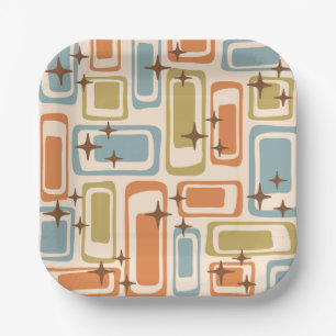 Assiettes En Carton Coloré Rétro Mi-Siècle moderne Atomique Abstrait