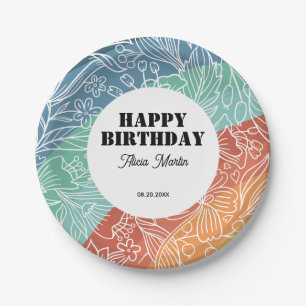 Assiettes En Carton Coloré Retro Super Arc-en-ciel Floral Anniversaire