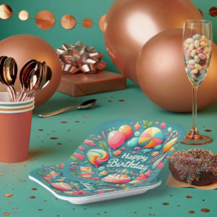 Assiettes En Carton Colorée et festive Bonne fête d'anniversaire