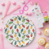 Assiettes En Carton Colorful Christmas String Lights Pattern  (Fête)