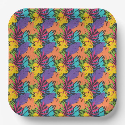 Assiettes En Carton Colorful Exotic Tropical Leaves Pattern-23190 (Recto)