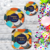 Assiettes En Carton Colorful Retro Abstrait Joyeux Anniversaire Person