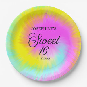 Assiettes En Carton Colorful Tie Dye Pastel Boho 16e anniversaire