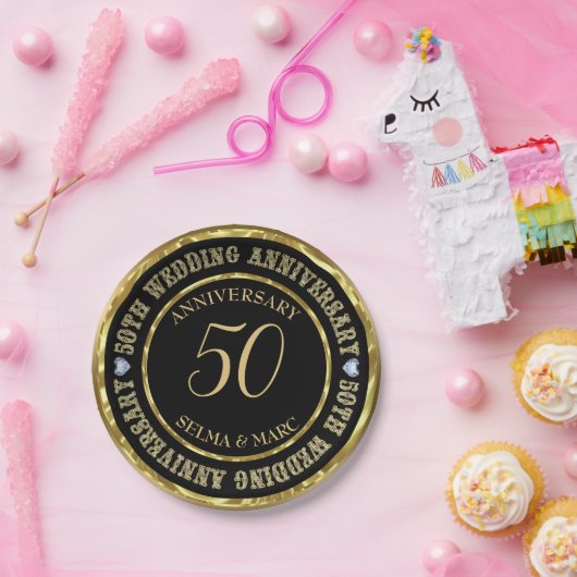 Assiettes En Carton Combinaison Or Et Noir (Fête)