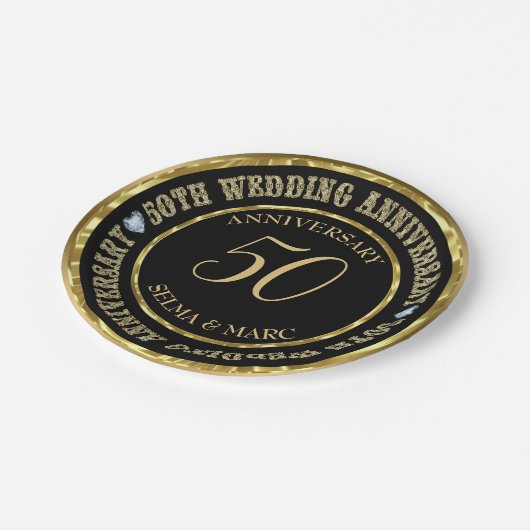 Assiettes En Carton Combinaison Or Et Noir (Angle)