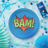Assiettes En Carton Comic Book BAM ! sur un arrière - plan bleu (Fête)
