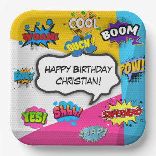 Assiettes En Carton Comic Book Pop Art Custom Anniversaire