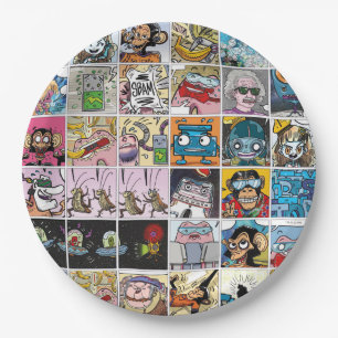 Assiettes En Carton Comic Colorful Fun Characters Grille Motif Papier
