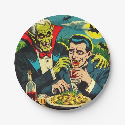 Assiettes En Carton Comics Vampire d'horreur vintage (Devant)