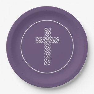 Assiettes En Carton Communion pourpre foncé croisée Baptême Christenin