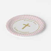 Assiettes En Carton Communion rose avec Pois d'or (Angle)