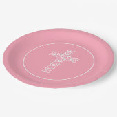 Assiettes En Carton Communion rose croisée Flamant rose Baptême Christ (Angle)