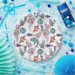 Assiettes En Carton Composition de aquarelle sous-marine Série Design