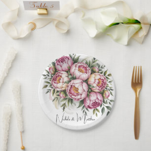 Assiettes En Carton Composition Florale Élégante de Pivoines pour Mari