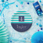 Assiettes En Carton Conception d'Ancre rayée moderne nautique personna (Fête)