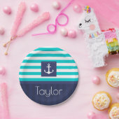 Assiettes En Carton Conception d'Ancre rayée moderne nautique personna (Fête)