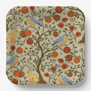 Assiettes En Carton Conception d'arbres bruns avec des pommes orange é
