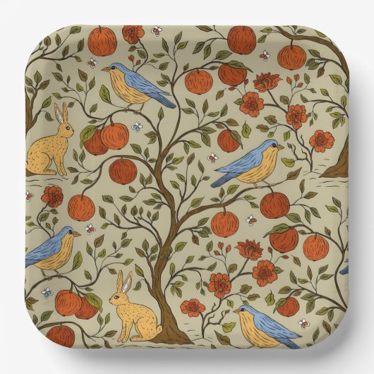 Assiettes En Carton Conception d'arbres bruns avec des pommes orange é (Recto)