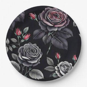 Assiettes En Carton Conception d'art floral Roses Blush foncé
