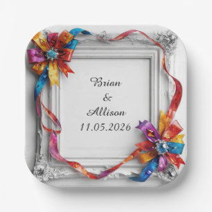 Assiettes En Carton Conception de cadre floral élégant de mariage
