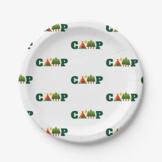 Assiettes En Carton Conception De Camping Avec Tente Et Arbres
