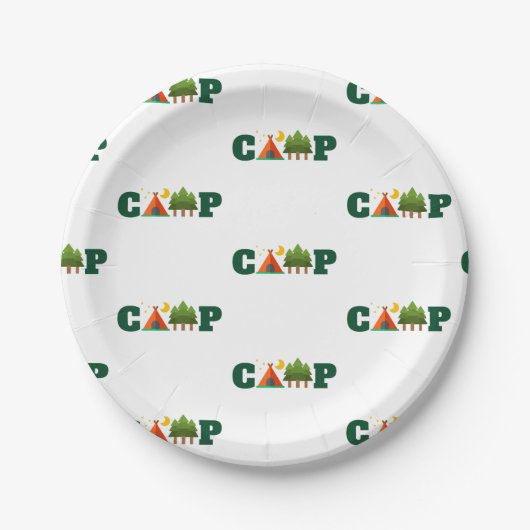 Assiettes En Carton Conception De Camping Avec Tente Et Arbres (Devant)