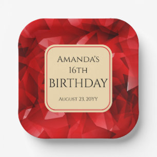 Assiettes En Carton Conception de cristal abstrait rouge Anniversaire