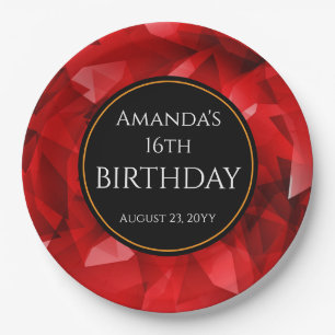 Assiettes En Carton Conception de cristal abstrait rouge Anniversaire 