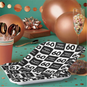 Assiettes En Carton Conception de damier noir et blanc pour 60e annive