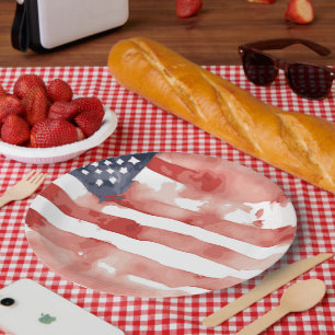 Assiettes En Carton Conception de drapeau américain à l'aquarelle