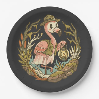 Assiettes En Carton Conception de flamant rose rétro effrayant des mar