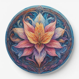 Assiettes En Carton Conception de fleurs de mandala colorées