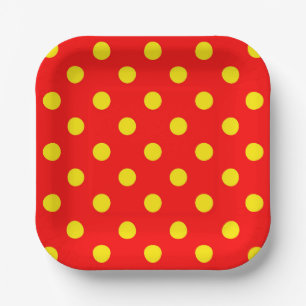 Assiettes En Carton Conception de fond rouge à pois jaunes 