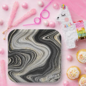 Assiettes En Carton Conception de l'Agate Noir et Or (Fête)