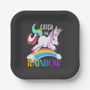 Assiettes En Carton Conception de licorne arc-en-ciel Catch
